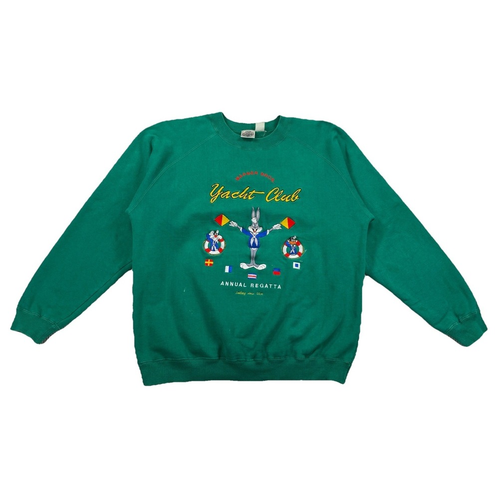 Vintage Warner Bros Yacht Club Bugs Bunny Sweatshirt Green (Stained Read Desc)